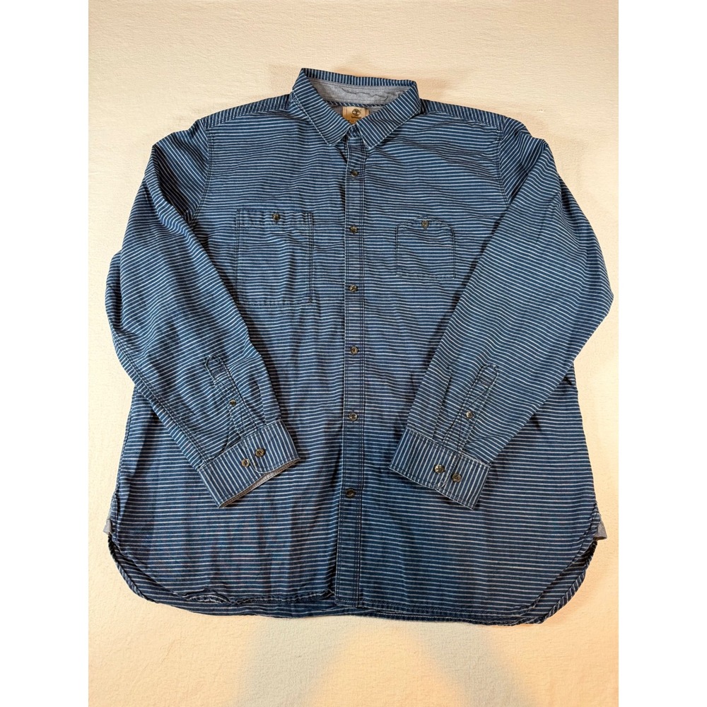 Timberland Mens 3XL Slim Fit Blue Striped Cotton Button Down Shirt TB07856J